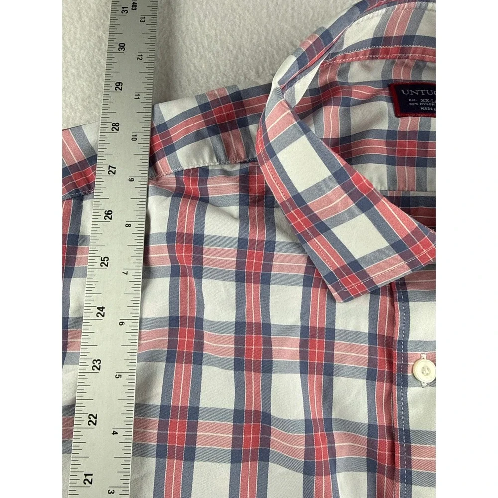 UNTUCKit Mens XXL Tour De Paz Plaid Performance Button Down Shirt Red White Blue